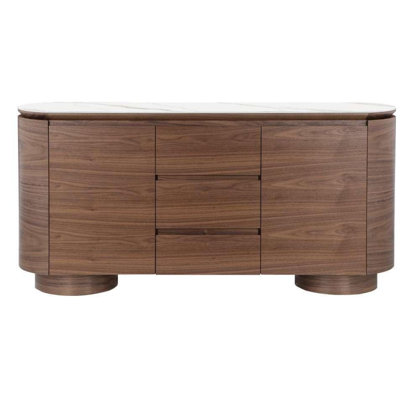 Valmin 63" Modern Solid Wood Sideboard with Storage and Stone Slab Top