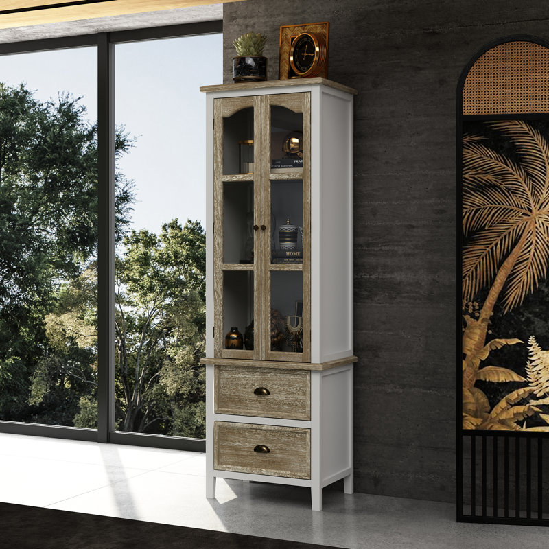 73'' H X 23.6'' W 2-Drawer Elegant Bookcase With Glass Doors