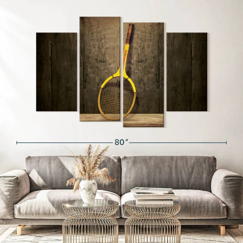 «Vintage Tennis Racket», ensemble de 4 reproductions sur toile par 4 pièces d'Ivan S, H 42 po x l 68 po x P 1,25 po