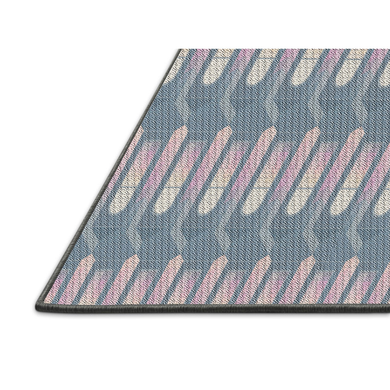 Tapis bleu/rose à motifs, Rectangle 5 pi x 7 pi