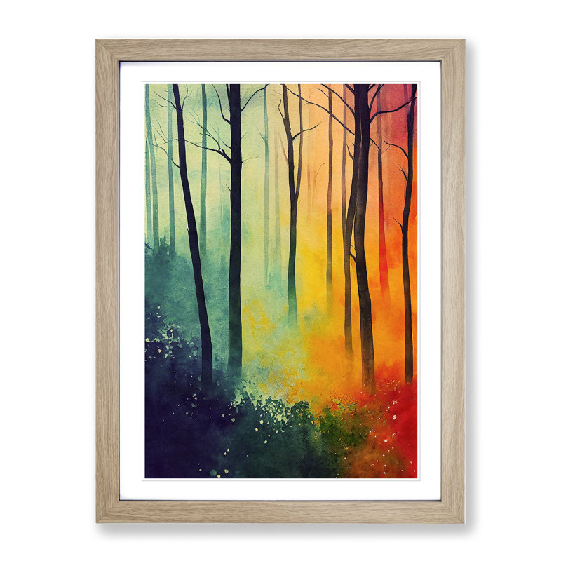 Vibrant Forest No.2 - Wall Art, 64cm H x 46cm W x 2cm D, Oak Framed Paper, Oak Framed