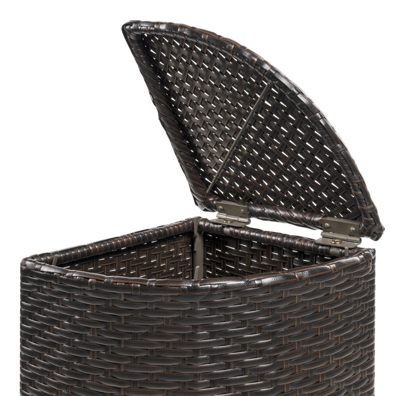 Brown Faux Wicker Corner Outdoor Trash Can with Lid