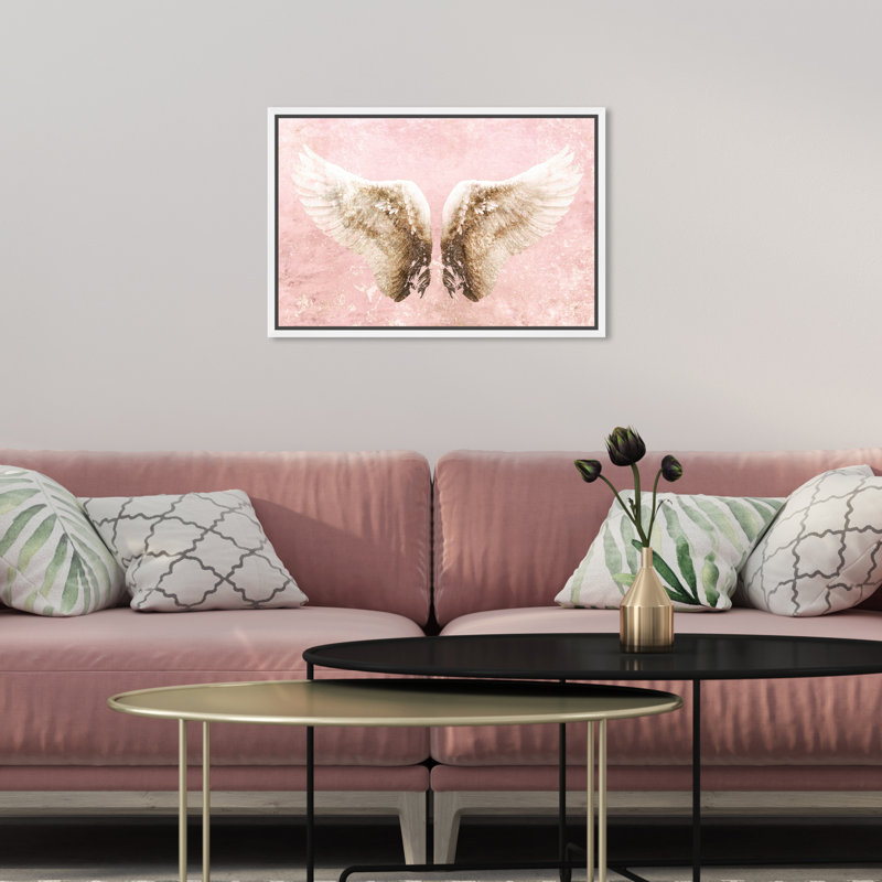 «Fashion and Glam Lets Fly Away Blush Wings», impression sur toile, H 10 po x l 15 po, Toile blanche encadrée