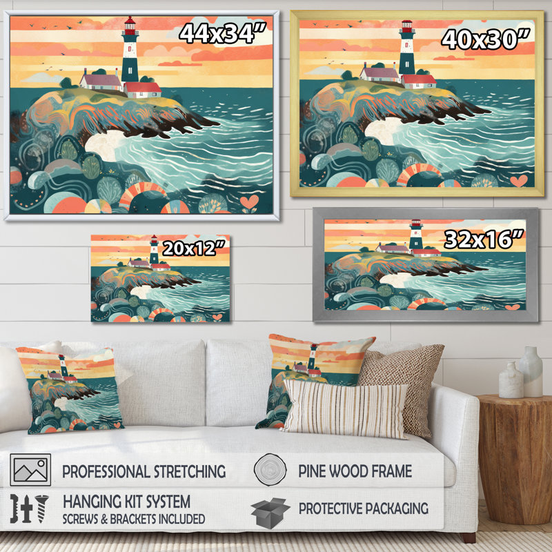 Phare côtier IV sur toile, H 12 po x l 20 po x P 1 po, Cadre naturel flottant