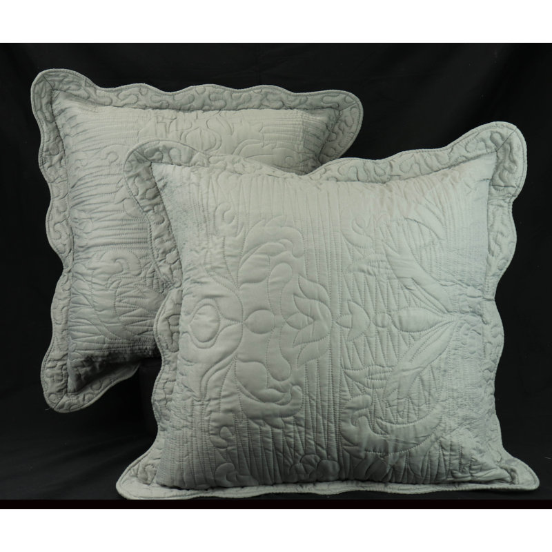 Ensemble de 2 housses de coussin matelassées brodées Marina, Gris