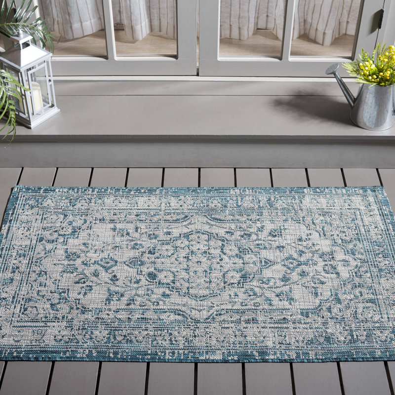 Tapis intérieur / extérieur bleu Arneshia, Rectangle 2 pi 7 po x 5 pi