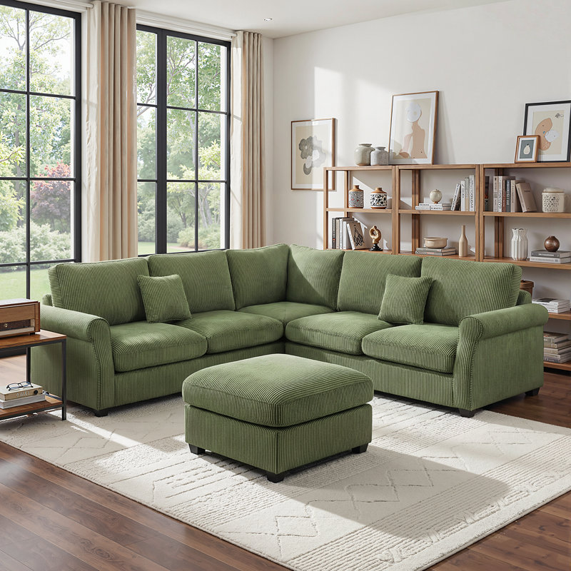 Ensemble de canapé modulaire 4 pièces avec coin en coin et repose-pieds, tissu en velours côtelé