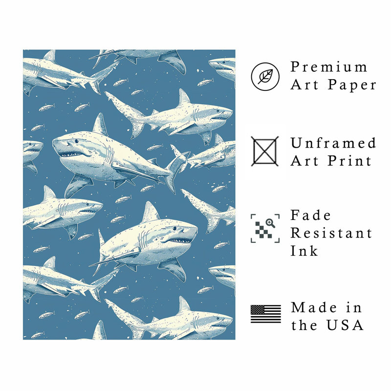 Animals Sharks Pattern VII Modern Unframed Art Print, 30" H x 20" W