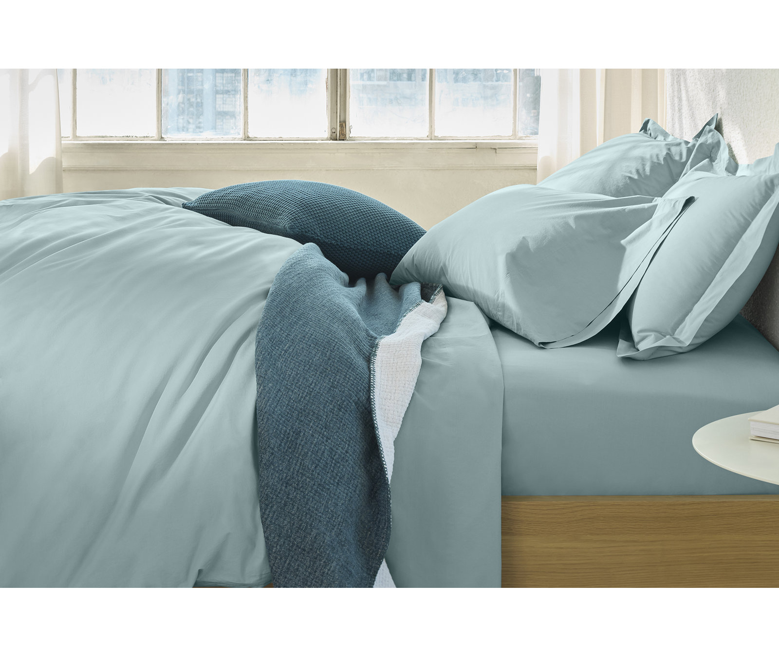 Refined Organic Percale Sheet Set, Full Sheet Set with 2 Pillowcases, Pacific Blue