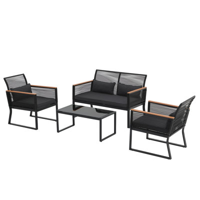 4-Person PE Wicker Outdoor Seating Group 