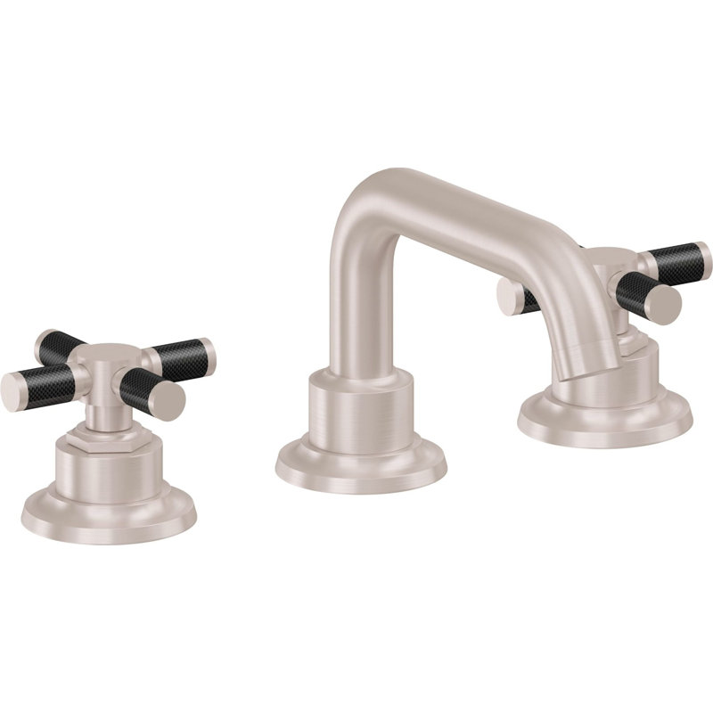 Descanso 8" Widespread Lavatory Faucet with Cross Carbon Fiber Handle and Completely Finished ZeroDrain, Satin Nickel