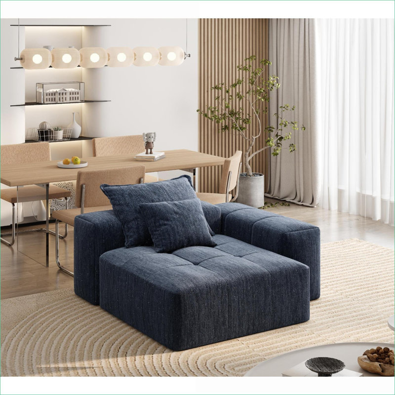 Canapés modulaires | Modulaire moderne surdimensionné pour salon familial | Chenille étincelante, sans assemblage | Bleu marine | Mousse et ressort