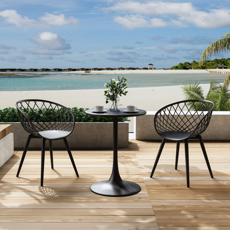 Table bistro ronde en acier et base piédestal 24 po avec chaises ergonomiques Kurv Bistro, Noir