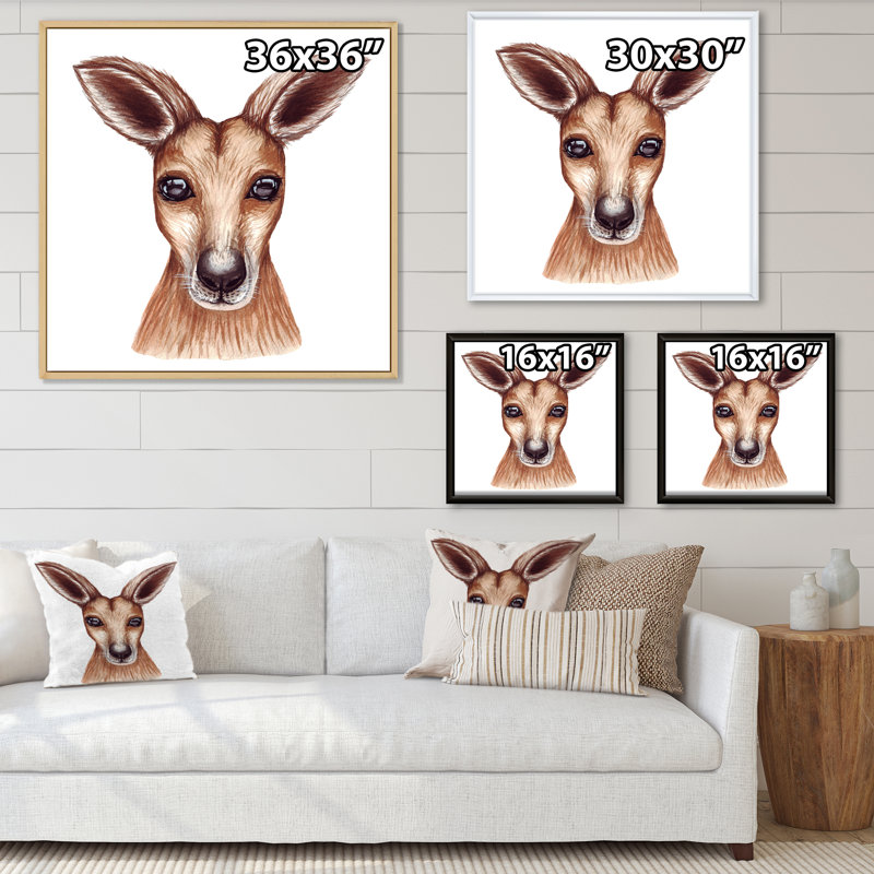 Portrait d'un kangeroo - reproduction d'art sur toile traditionnelle, Cadre flottant noir, H 30 po x l 30 po x P 1 po