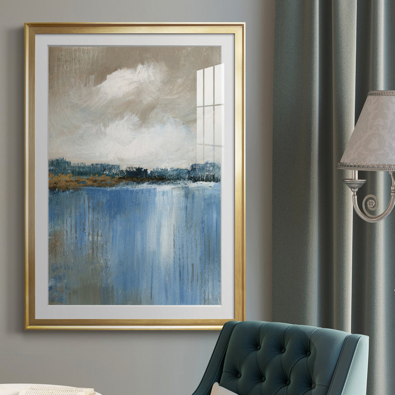 " Wind And Water ", Gold Framed Paper, 26.5" H x 36.5" W x 1.5" D, White Mat