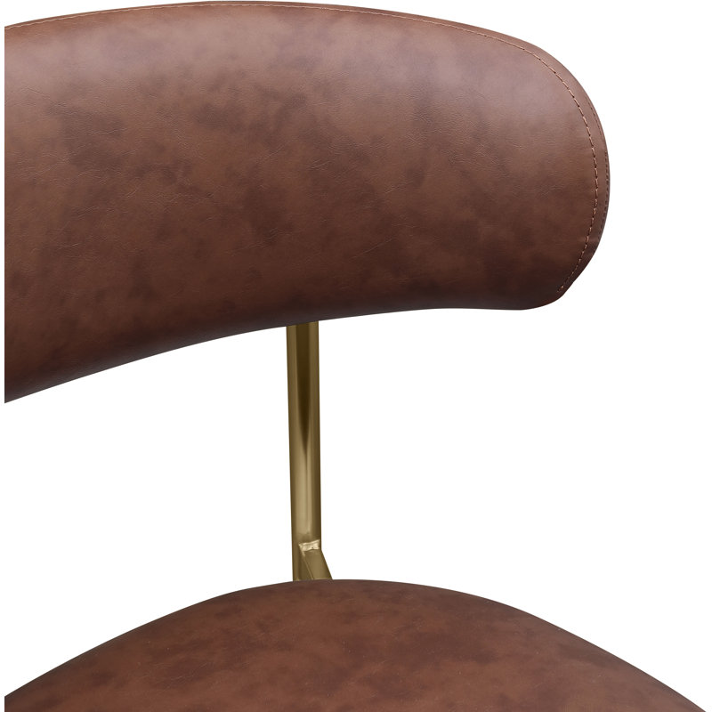 Chaise de salle à manger rembourrée Lupita, Or brossé, Cuir brun végétalien