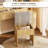 Vanity Desk with Lighted Mirror, Glass Top Dressing Table with Charging Station and Cushioned Storage Stool for Bedroom, Natural Wood-69745668