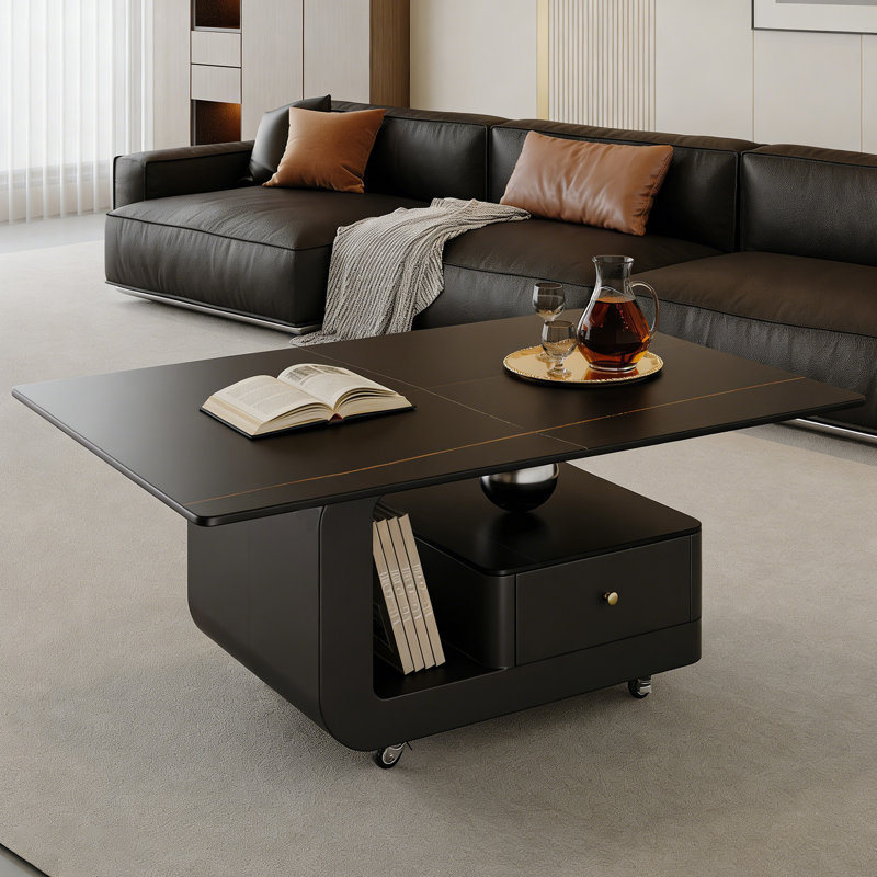 Table basse mobile avec rangement en ardoise, Noir et or, H 17,71 po x L 39,37 po x l 19,68 po, Noir