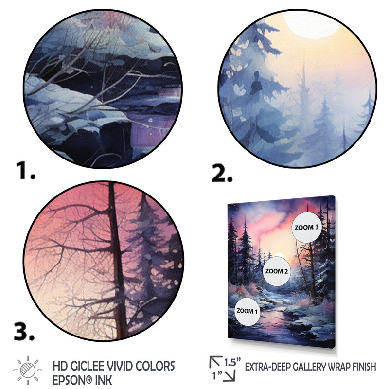 «Pine Tree Winter Twilight I» sur toile, H 32 po x l 24 po x P 1 po, Cadre photo argenté