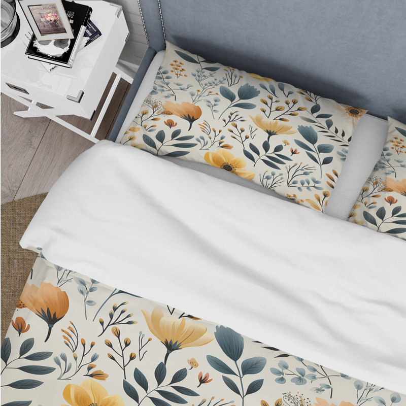 Ensemble de housse de couette Yellow Antique, Housse de couette pour grand lit et 2 taies décor