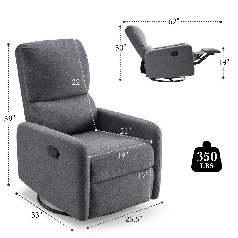 Swivel Rocking Chair Recliner Chair Massage, Upholstered Modern Glider with High Back, Gray Linen