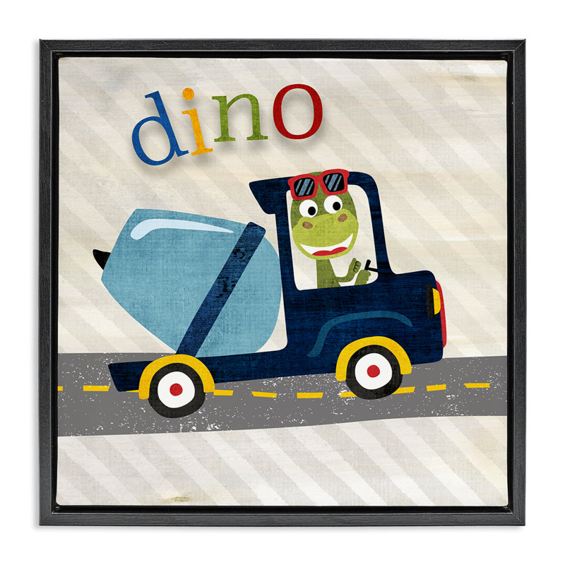 Dino dans un camion de construction, Cadre flottant noir de jais, H 18 po x l 18 po