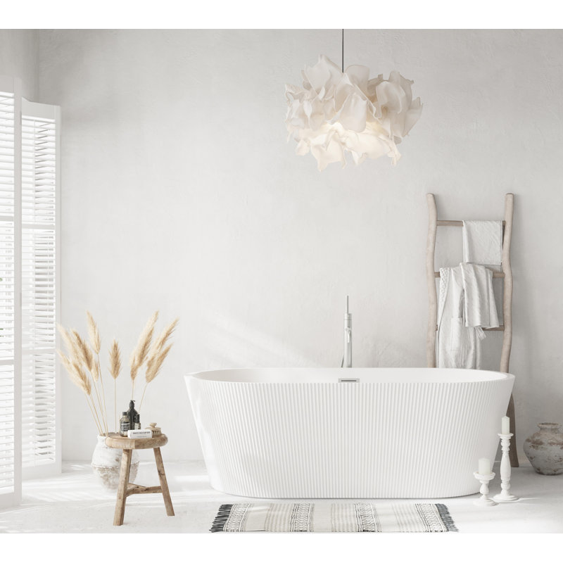 67 Inch Bathtub in Glossy White with Trim, Brushed Nickel