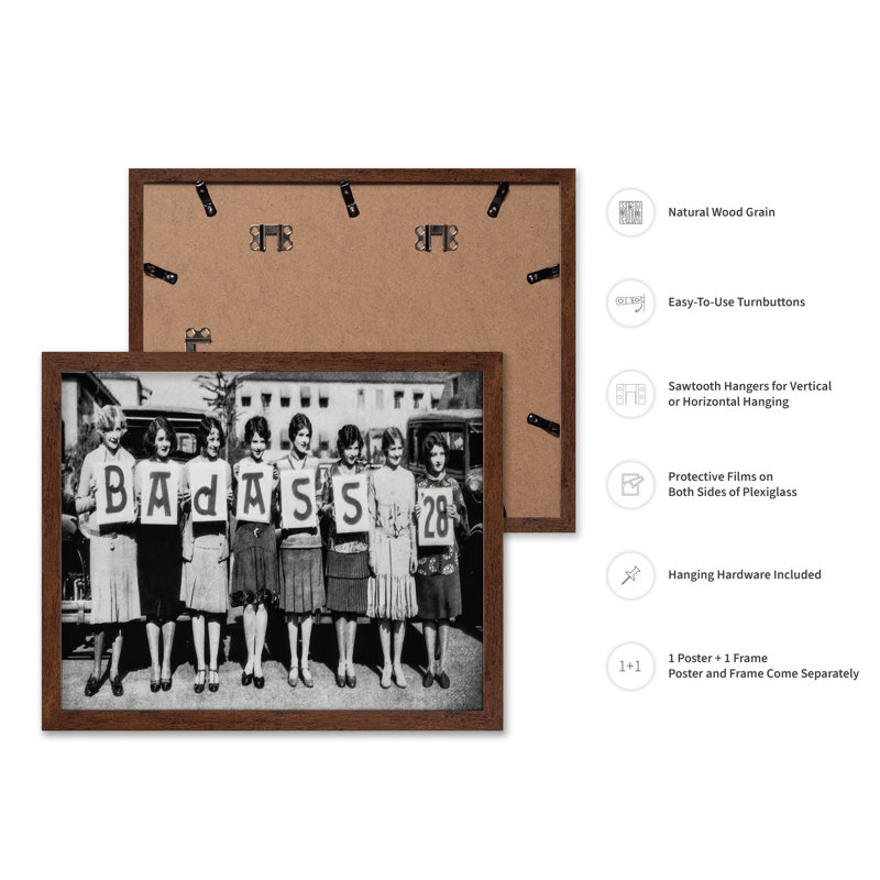 Sorority Sister Badass '28, Poster, 12"H x 16"W, Brown Framed