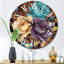 Horloge murale rétro avec fleurs roses, bleues et blanches-93380440
