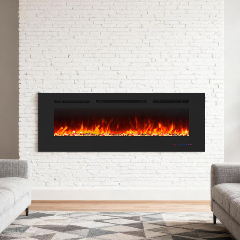 50" Recessed or Wall Mounted Electric Fireplace Insert with Touch Screen, 13 Color 3D Flame, Timer, 750W/1500W, Overheating Protection, Remote Control