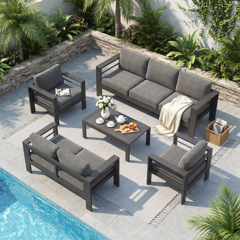 7 - Person Patio Conversation Sets With Cushions, Gray Cushion/Gray Frame