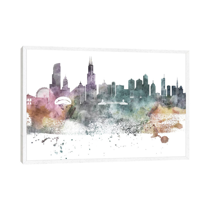 Chicago Pastel Skylines - Print on Canvas, 66.04 cm H x 45.72 cm W, White Framed