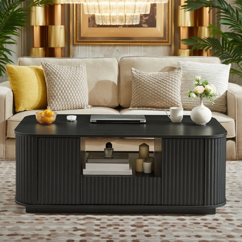 Table basse ovale moderne avec rangement, Noir