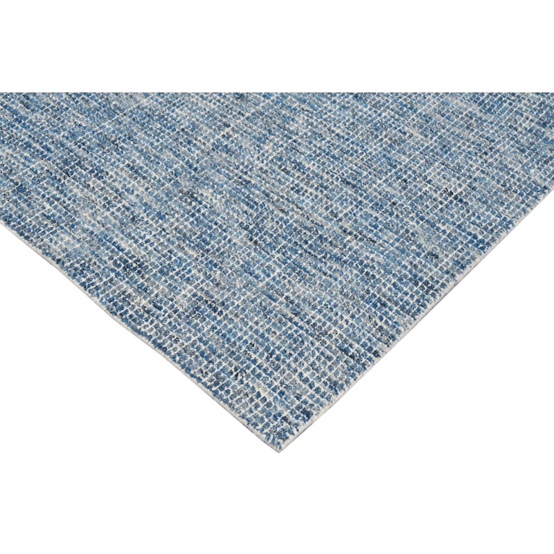 Tapis bleu / gris / beige noué à la main de haute qualité, Rectangle 5 pi x 8 pi