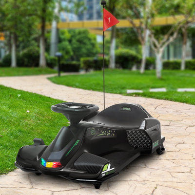 12V Electric Go Kart, 5 MPH Drifting Car, Battery Powered Ride On Toy Outdoor With Slow Start, Music, Colorful Lights, For 8-12 Years Old, Black