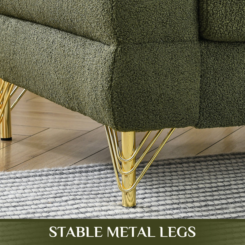 58" Modern Teddy Velvet Loveseat with Gold Hardware Legs , Green Velvet