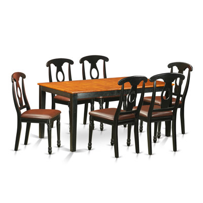 Ensemble de table de salle à manger 7 pièces composé d'une table de salle à manger rectangulaire avec feuille papillon et 6 chaises rembourrées en similicuir, noir et cerise