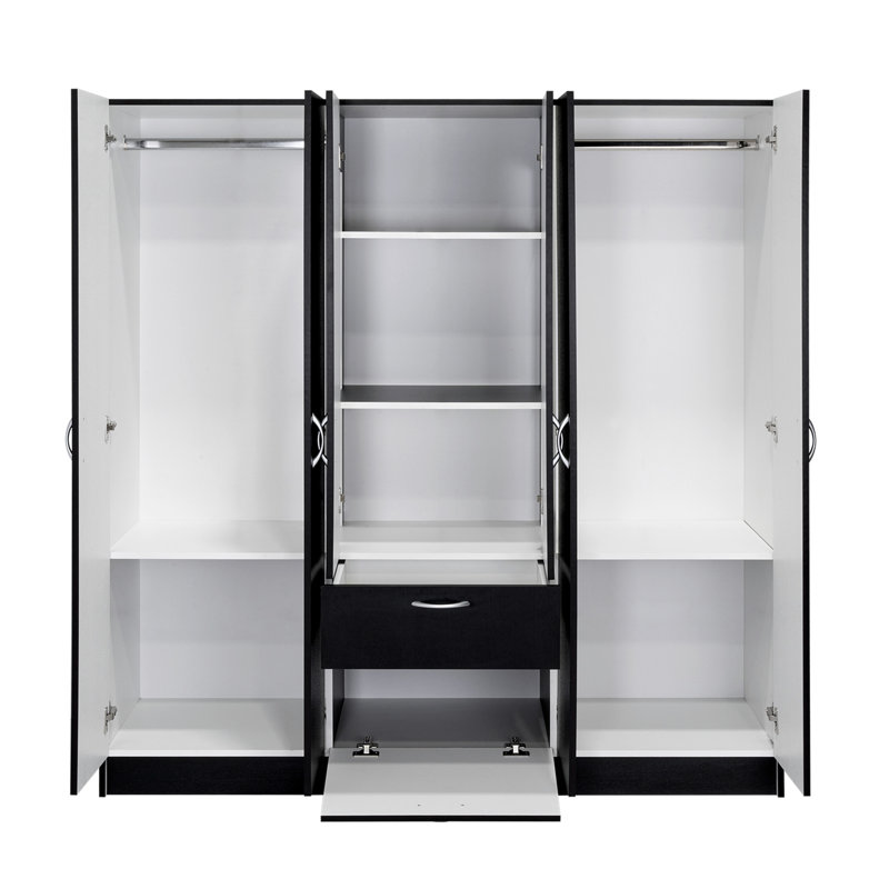Armoire six portes Maya, chambre, noir / blanc