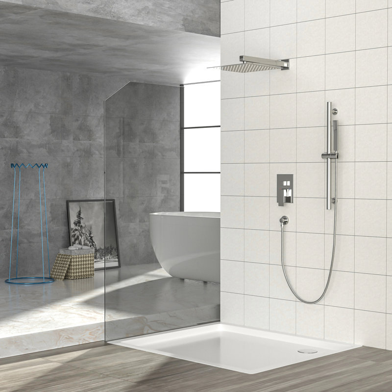 10 Inch Square Wall Mounted Shower System With - Balanced Valve, Adjustable Slide Bar, Rainfall And Handheld Shower, Easy Installation, Brushed Nickel Finish Head, 26.18 Scald Dual Function,