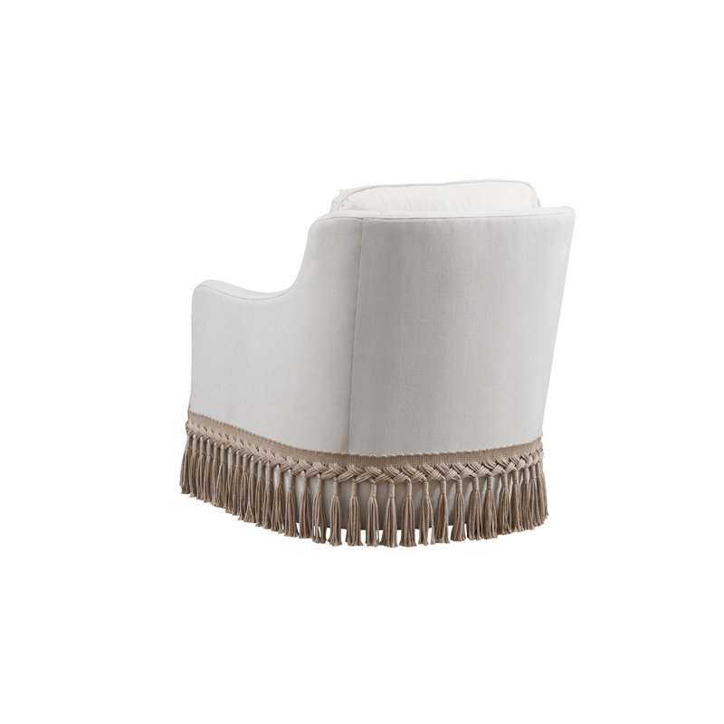 Beige Linen & White Manufactured Wood Swivel Armchair