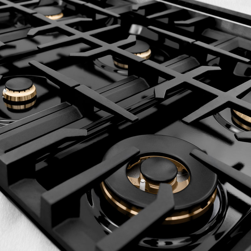 ZLINE 36" Porcelain Gas Stovetop in Fingerprint Resistant Stainless Steel with 6 Gas Brass Burners and Griddle
