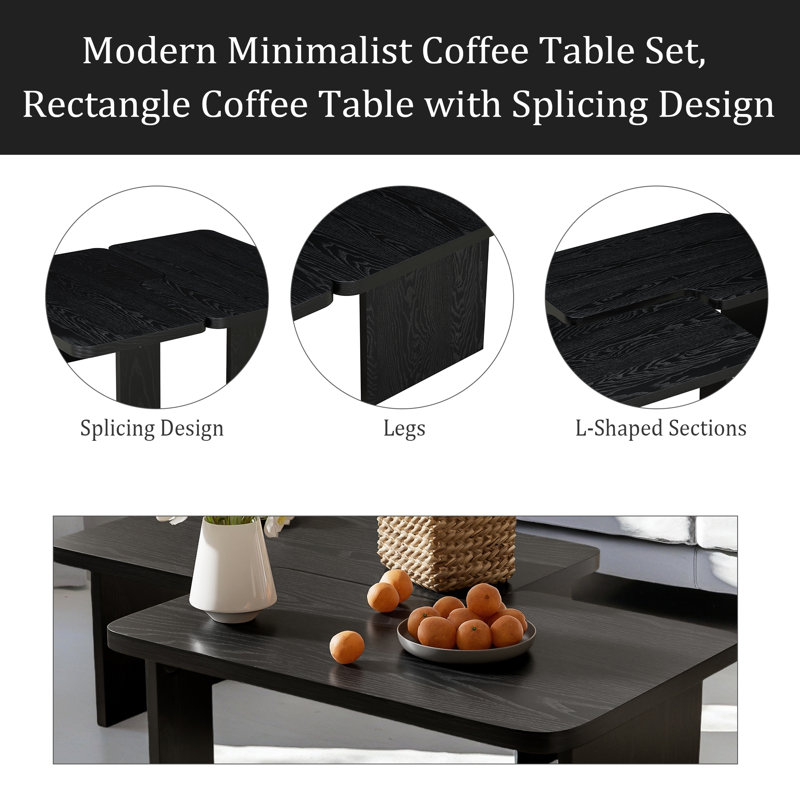 Ensemble de tables basses Modern Minimalist, Noir, noir, noir, noir