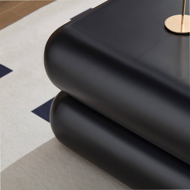 Table basse carrée empilable moderne à bords arrondis en fibre de verre 31,5 po FFZ, Noir