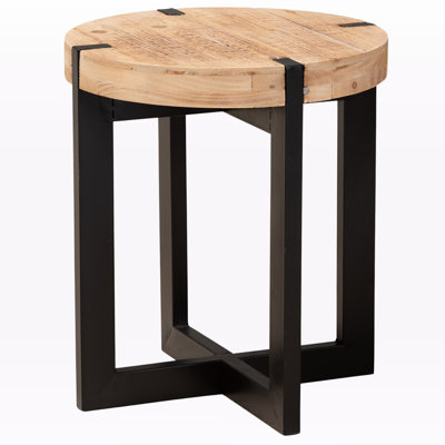 Wynn Natural Brown Wood and Black Metal End Table in Rustic and Industrial Styles