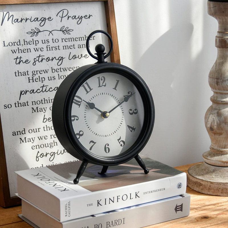 Alcott Hill® Digital Metal Mechanical Tabletop Clock in Black