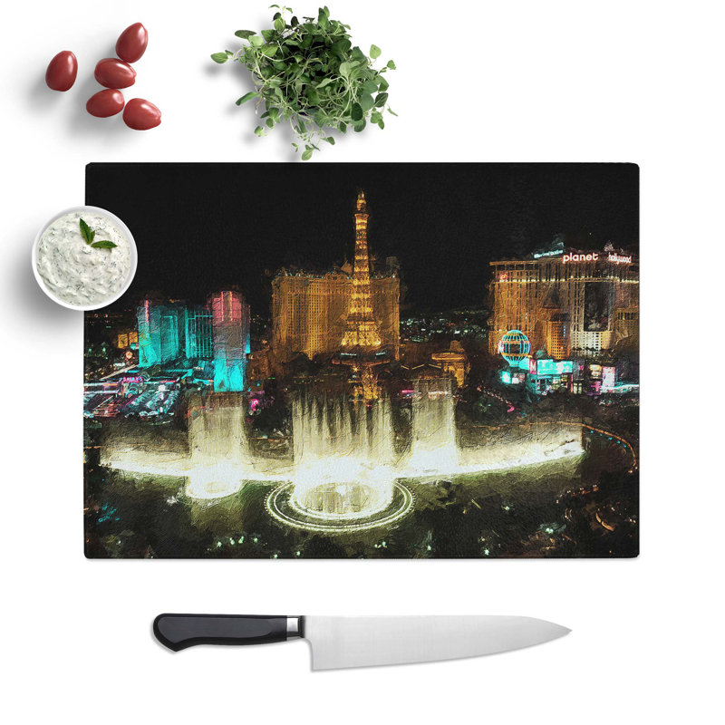 Tempered Glass The Bellagio Hotel in Las Vegas Nevada Cutting Board, 39 cm W x 28.5 cm L