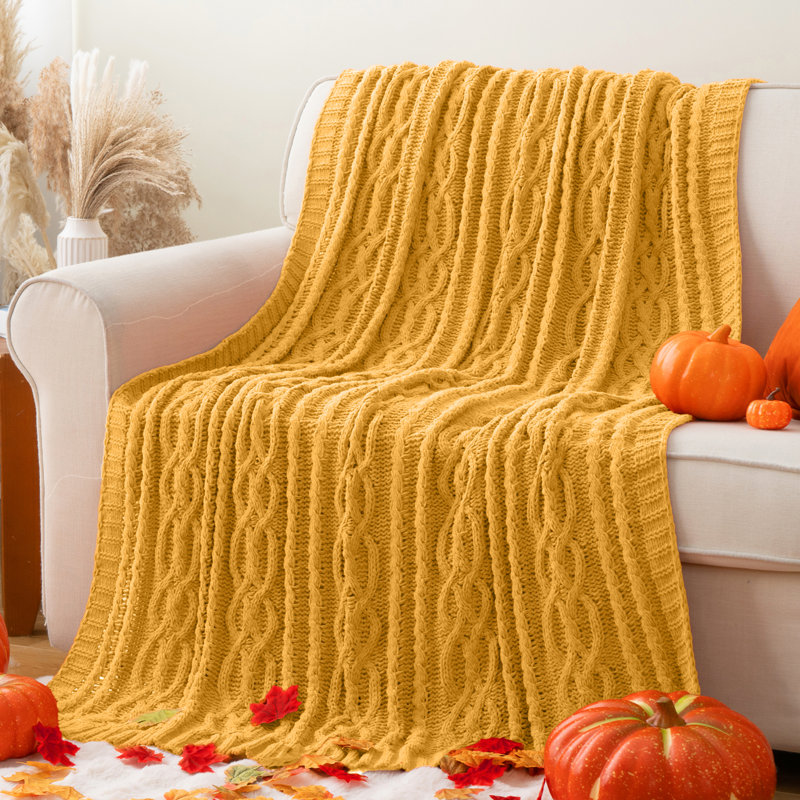  Jeté tricoté en chenille de luxe, 51 x 67 pouces, jeté tricoté pour chaise, jeté texturé décoratif super doux et chaud pour le lit, le canapé et le salon