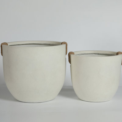 Handmade Round Concrete Planter, Of 2, Large Decorative Pots, Drainage, , Planting Tall And Short Plants Planter Pots With For Growing Various Greenery
