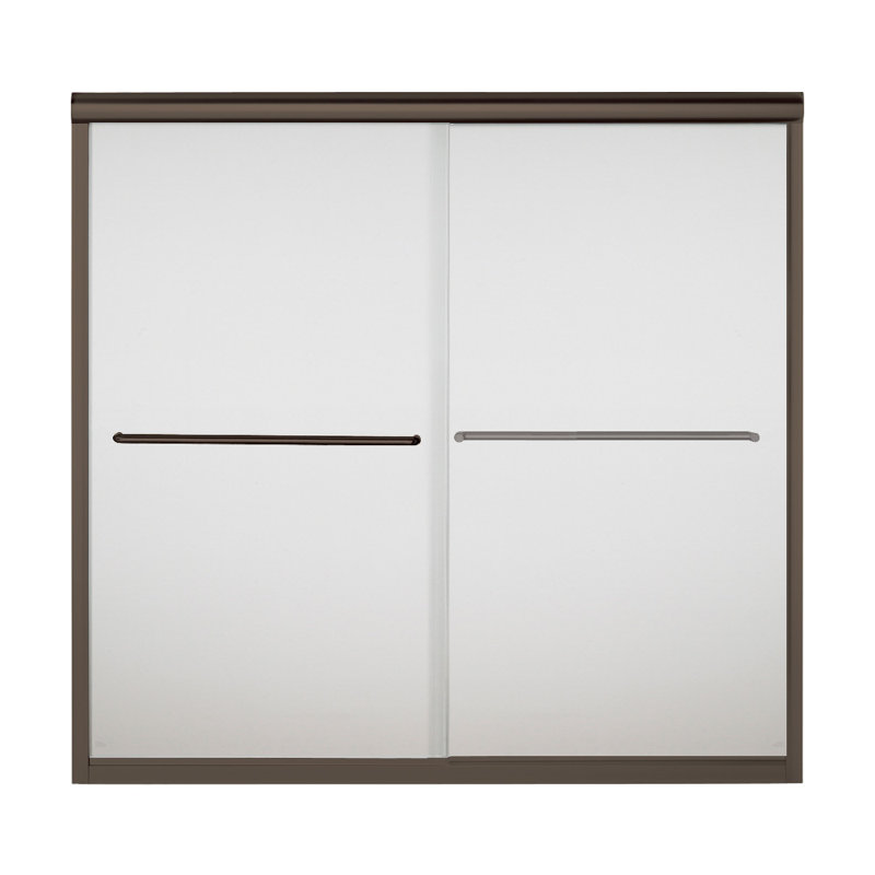 Finesse 59.63'' x 55.5'' Bypass Frameless Bath Door, Deep Bronze