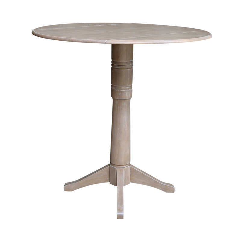Extendable Round Solid Wood Dining Table, Washed Gray Taupe